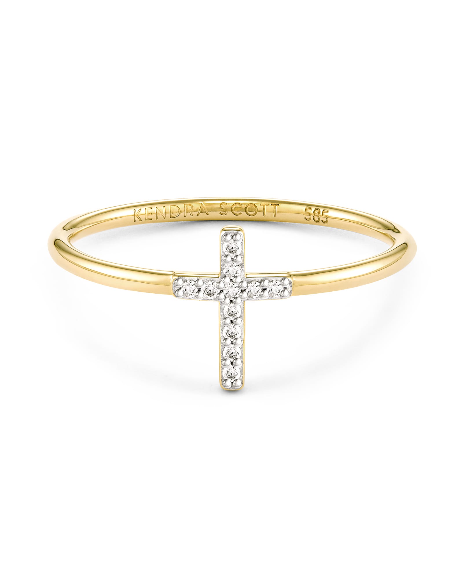 Kendra Scott Cross 14k Yellow Gold Band Ring in White Diamond | Diamonds | Size 5